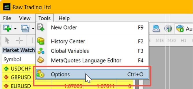 MetaTrader, Opening of options.png