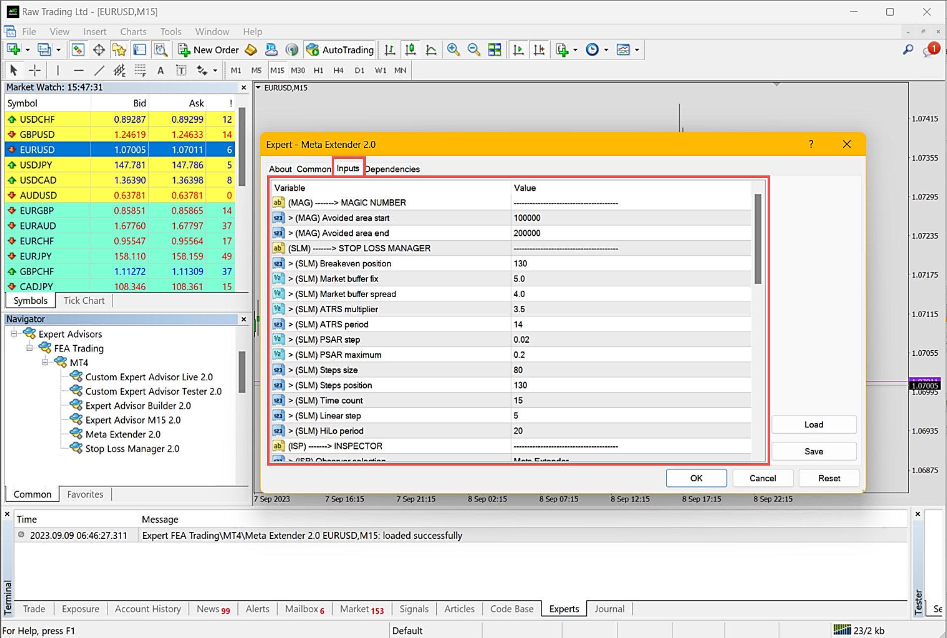 MetaTrader, Configuration of application inputs.png