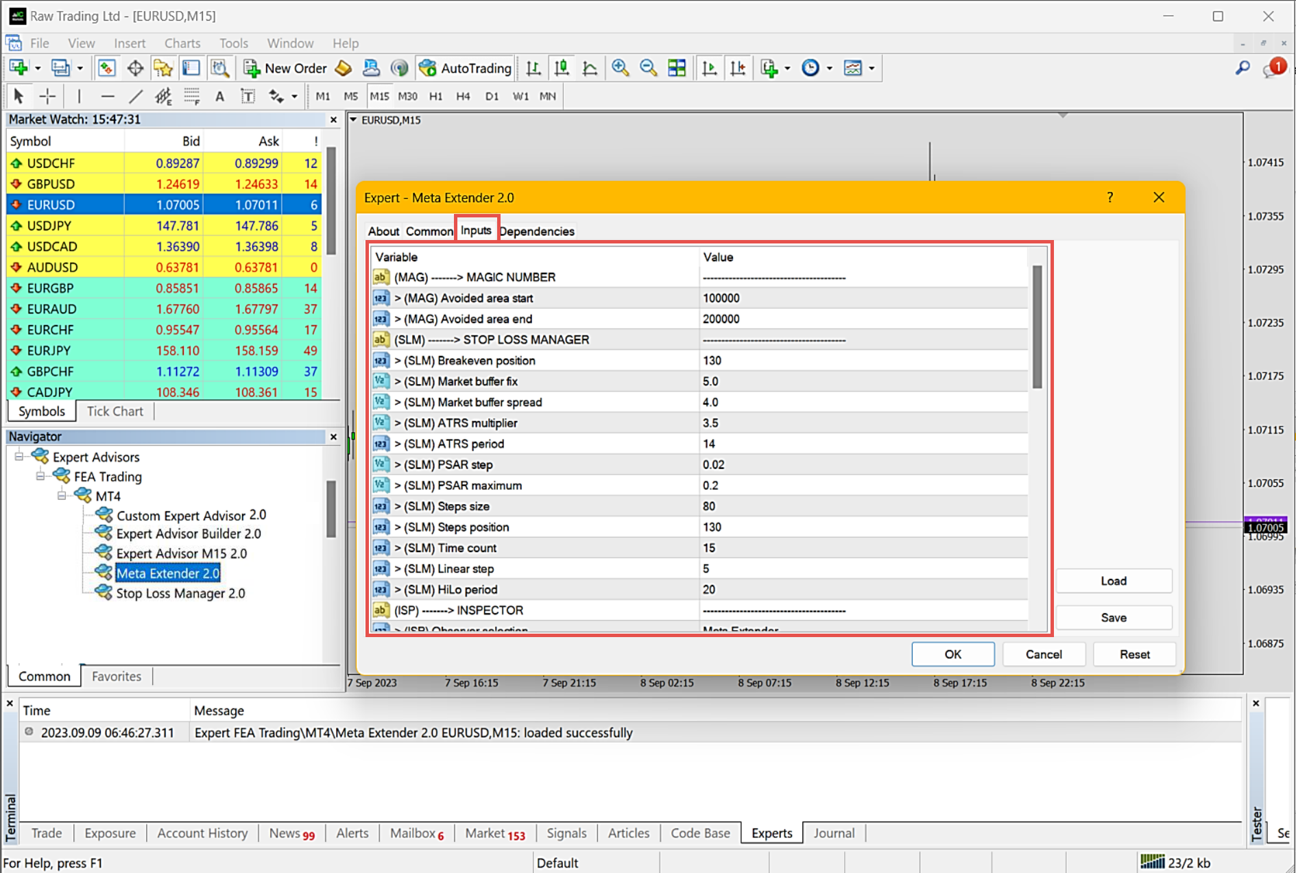 MetaTrader, Configuration of application inputs.png