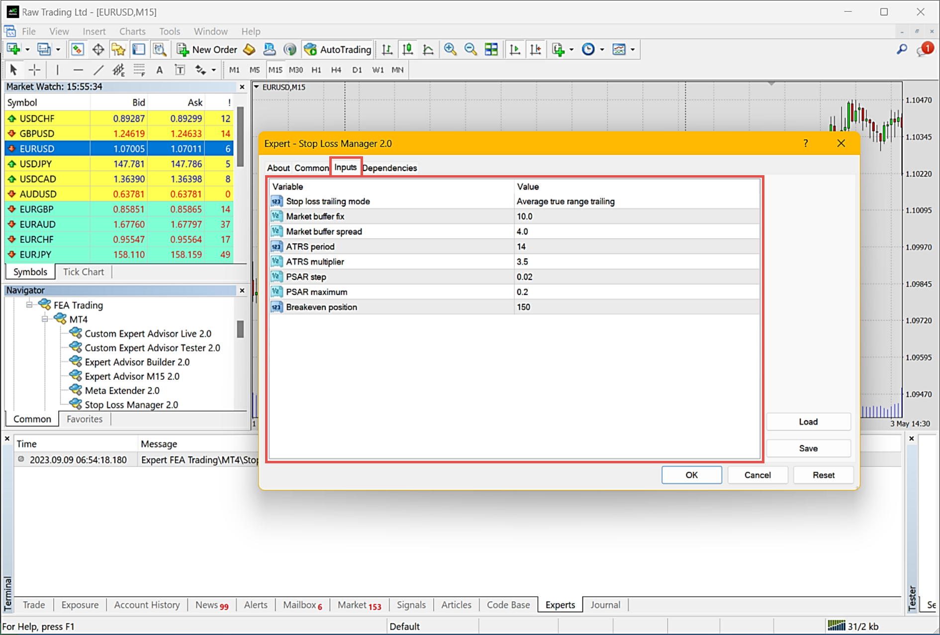 MetaTrader, Configuration of application inputs.png