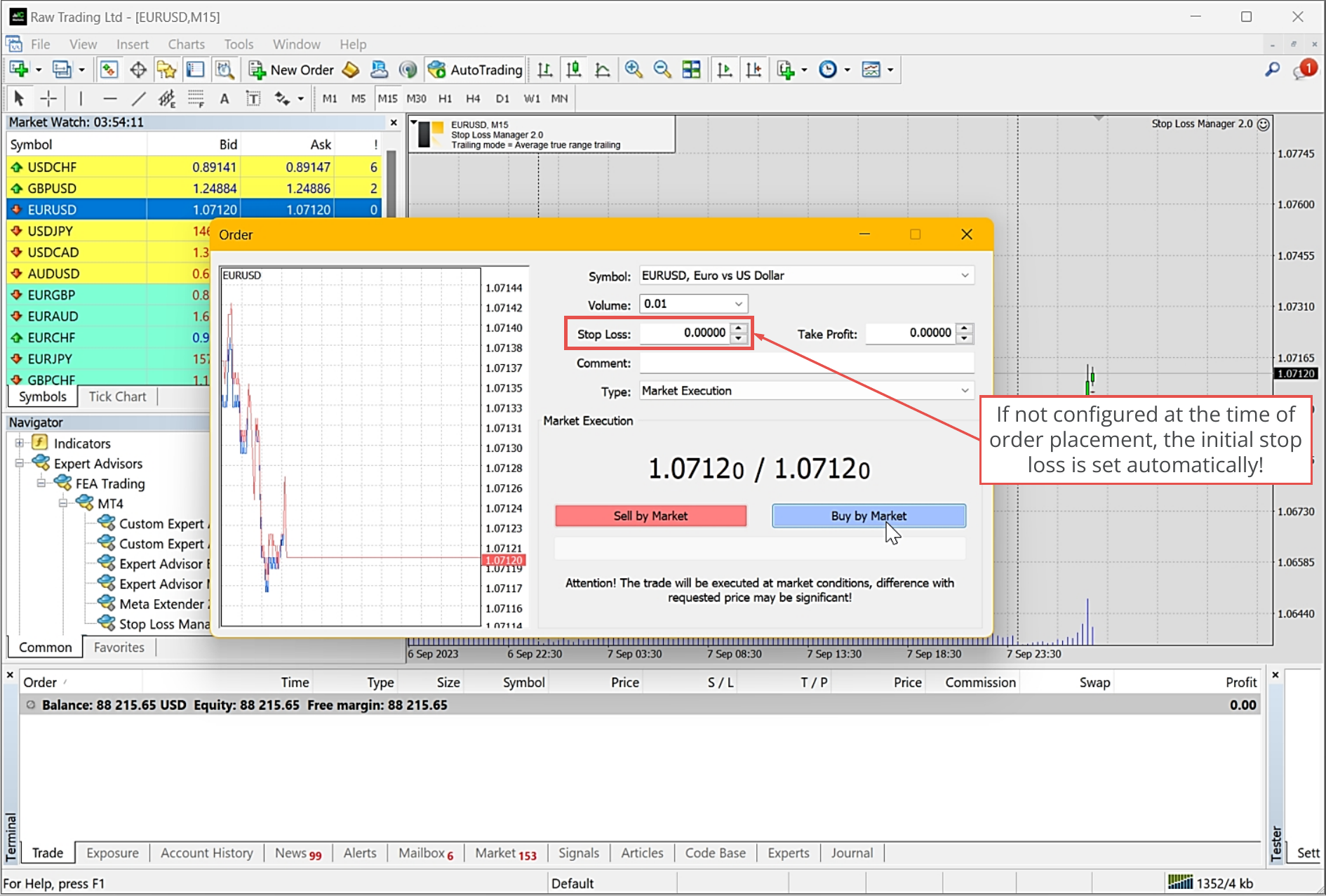 MetaTrader, Opening order without stop loss.png