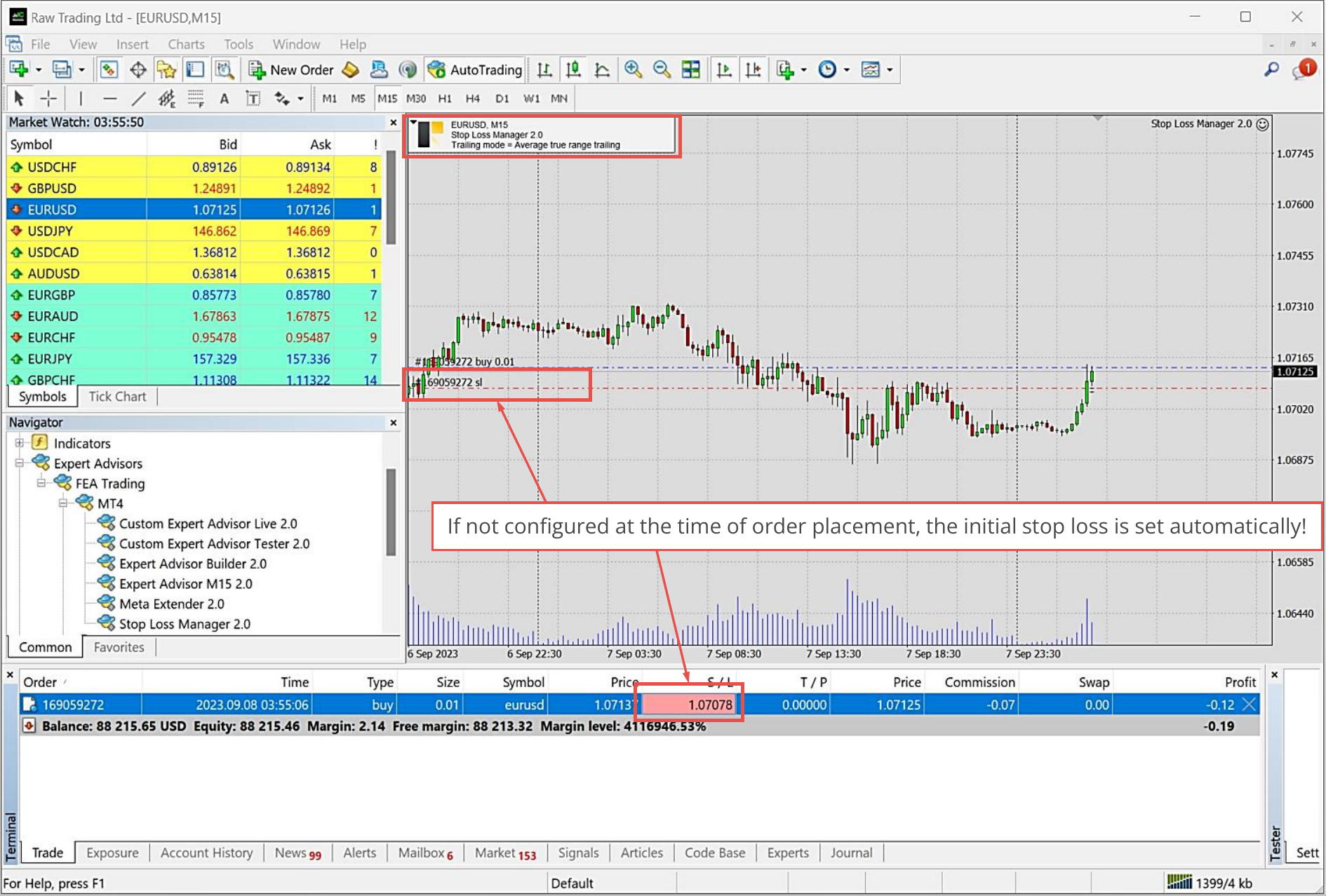 MetaTrader, Initial stop loss set automatically.png