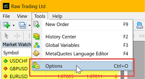 MetaTrader options menu.png