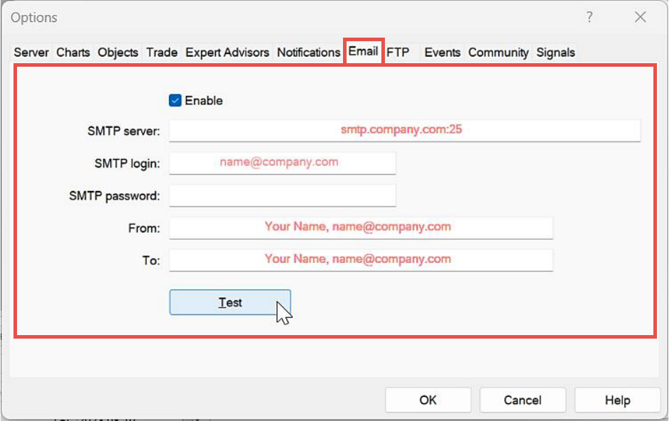 Configuration, Inspector, MetaTrader notification settings for emails.png