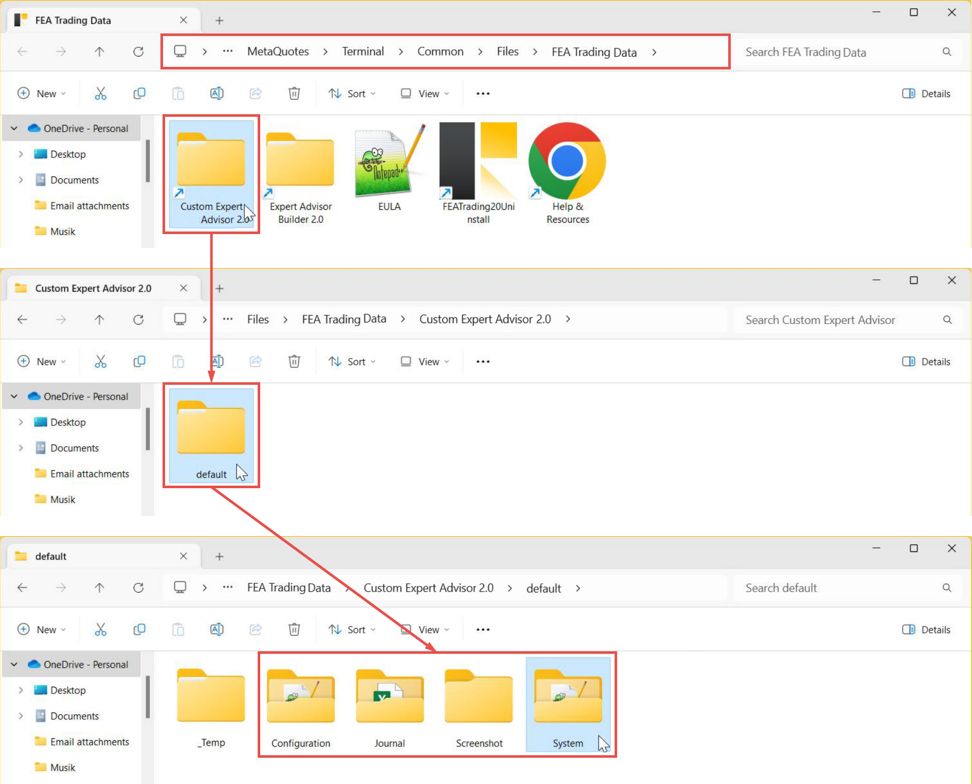 Live input and output folders used by the Custome Expert Advisor.png