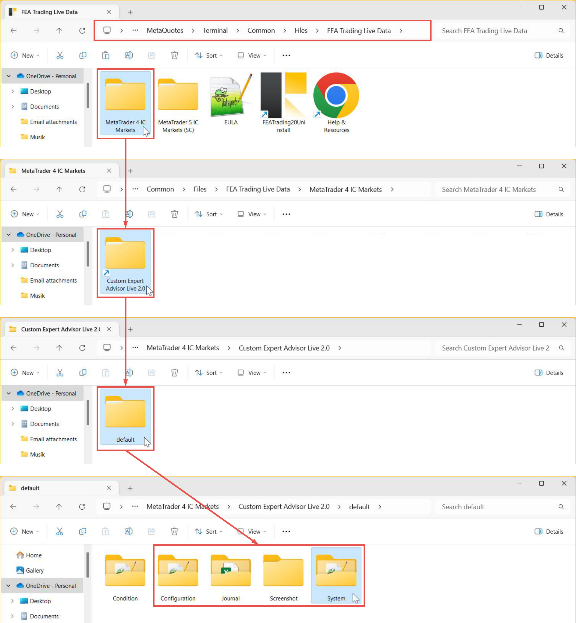 Tester input and output folders used by the Custome Expert Advisor.png