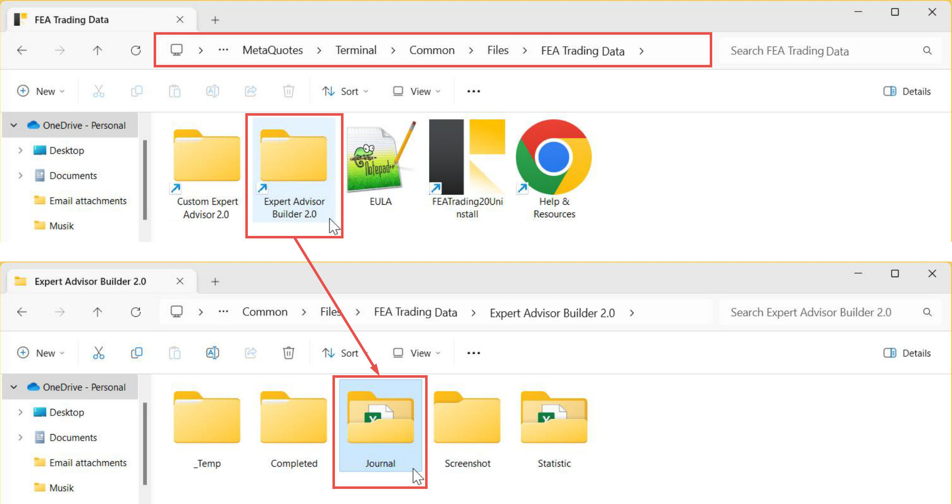 Output folders used by the Expert Advisor Builder.png