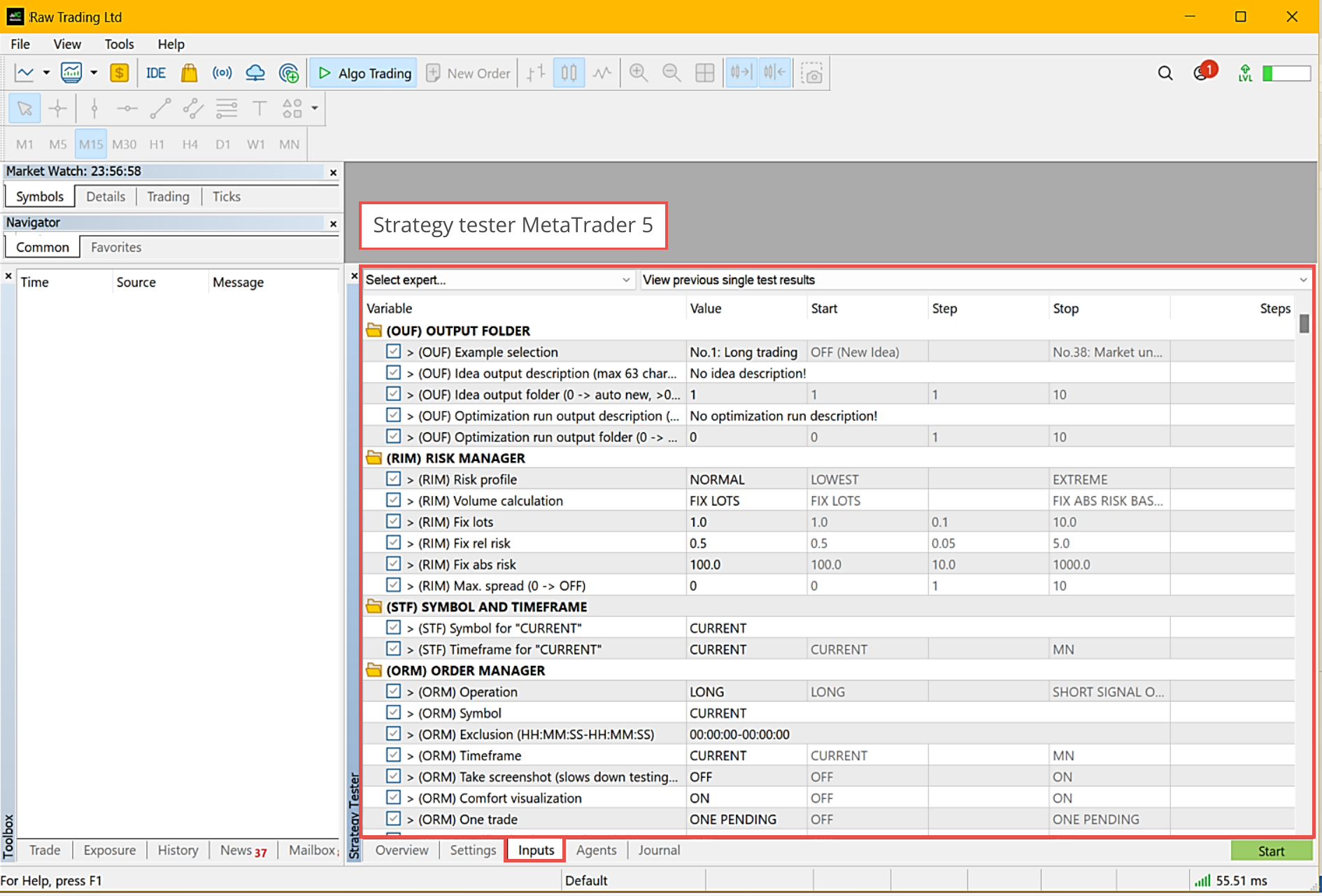 MetaTrader 5, Configuration of tester inputs.png