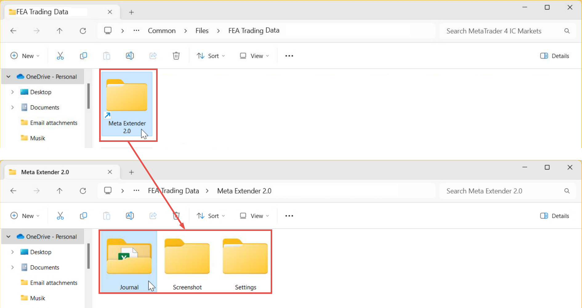 Input and output folders used by the Meta Extender.png