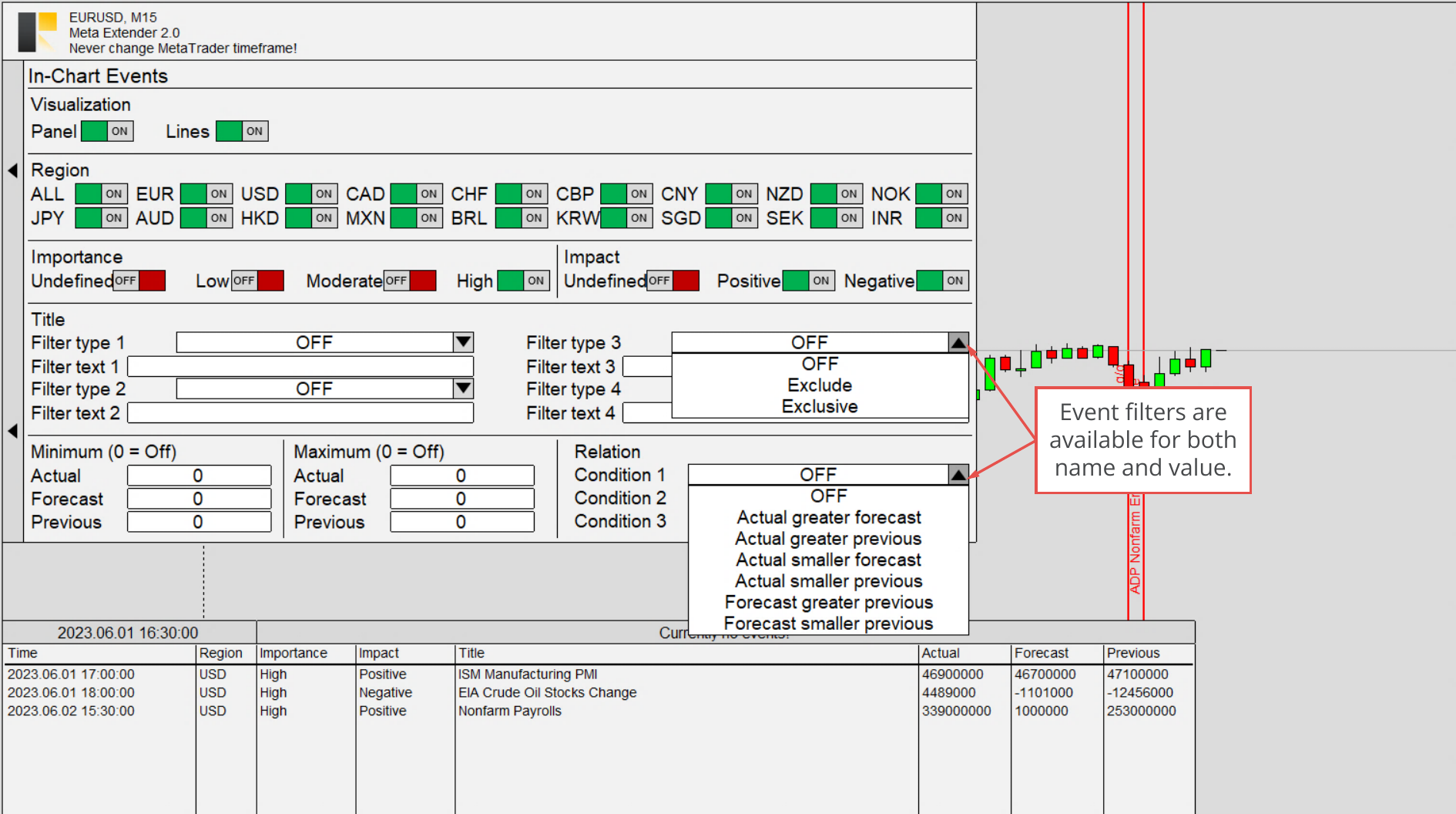 In-Chart Events, Events filter for name and value.png