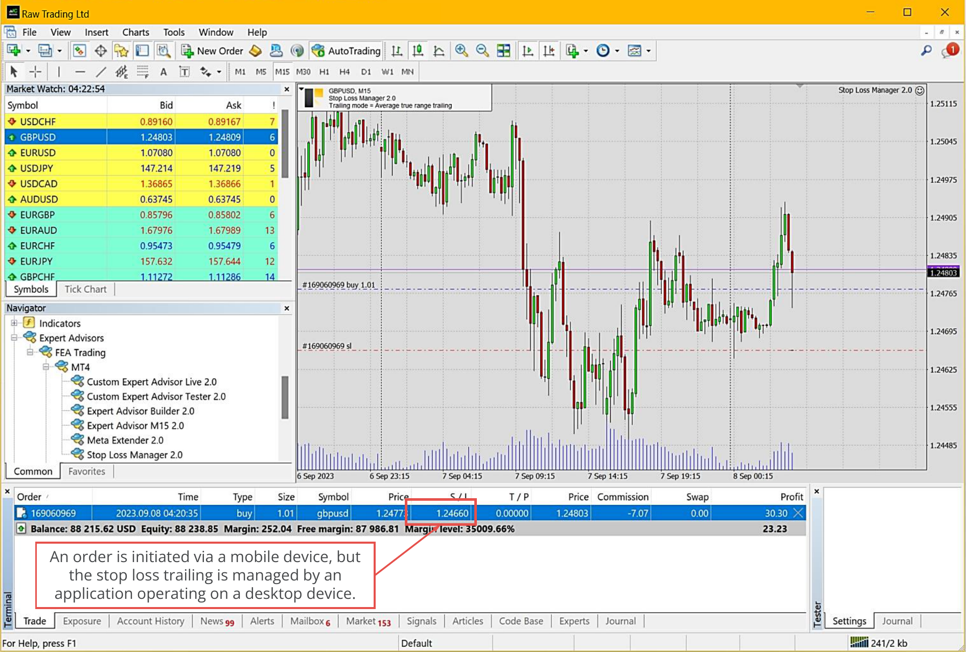 MetaTrader, Stop loss managed by application.png