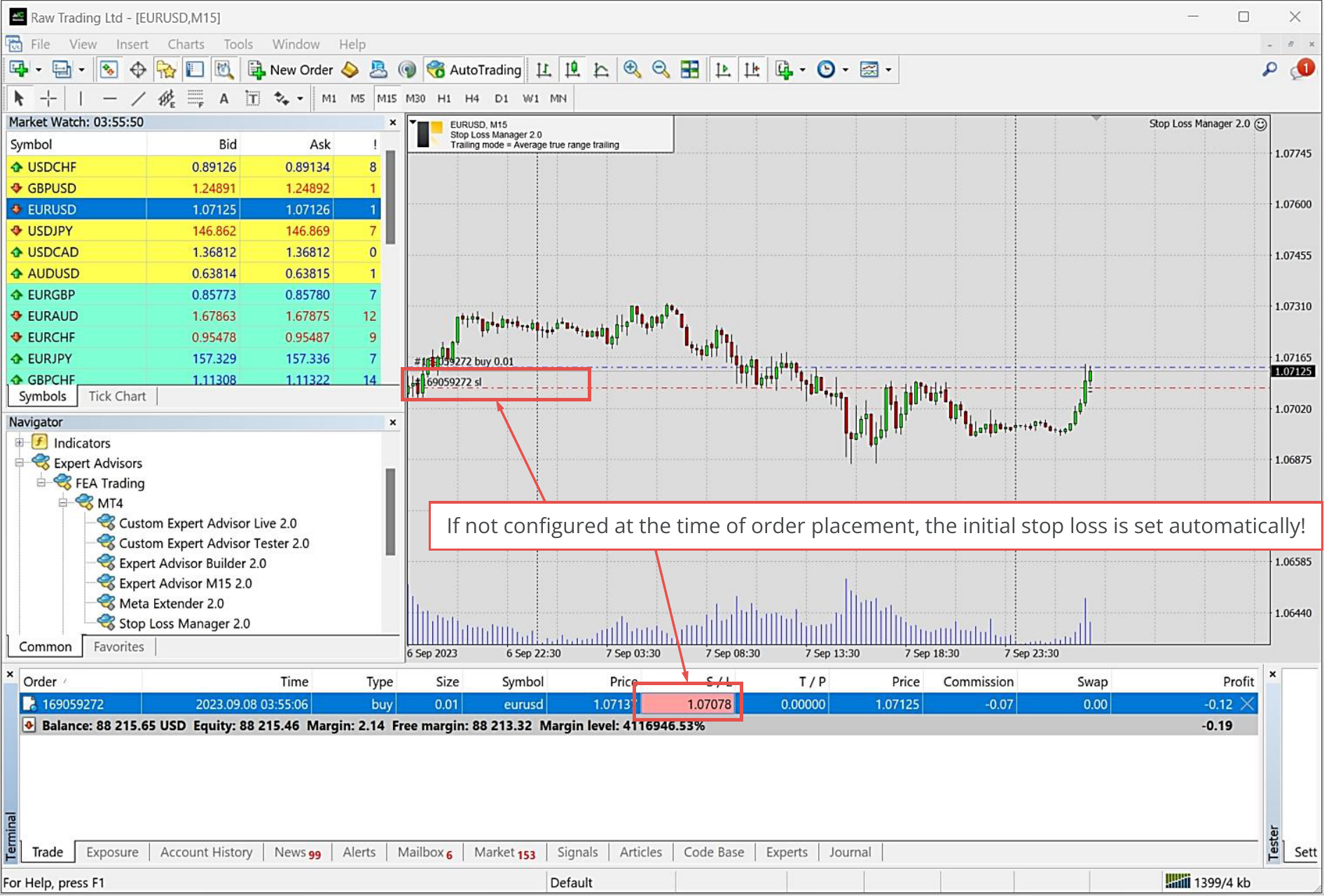 MetaTrader, Initial stop loss set automatically.png