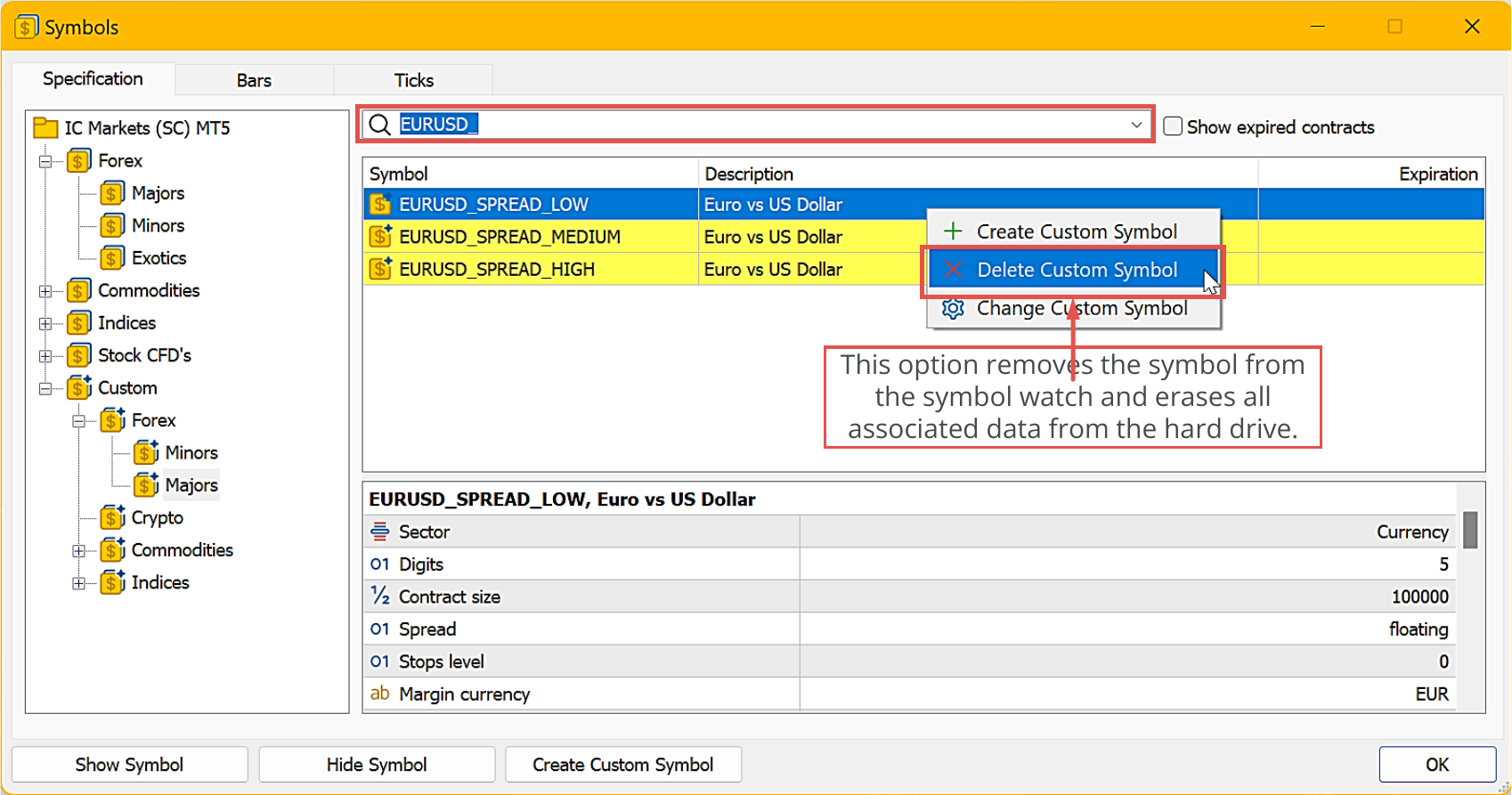 Delting of a custom symbol with metatrader 5.png